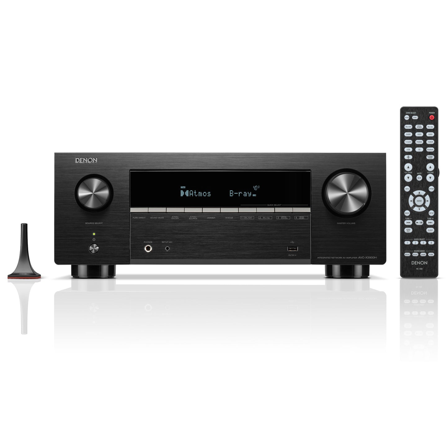 Front view of black Denon AVC-X3900H 9.4 Channel 8K Home Theatre Amplifier