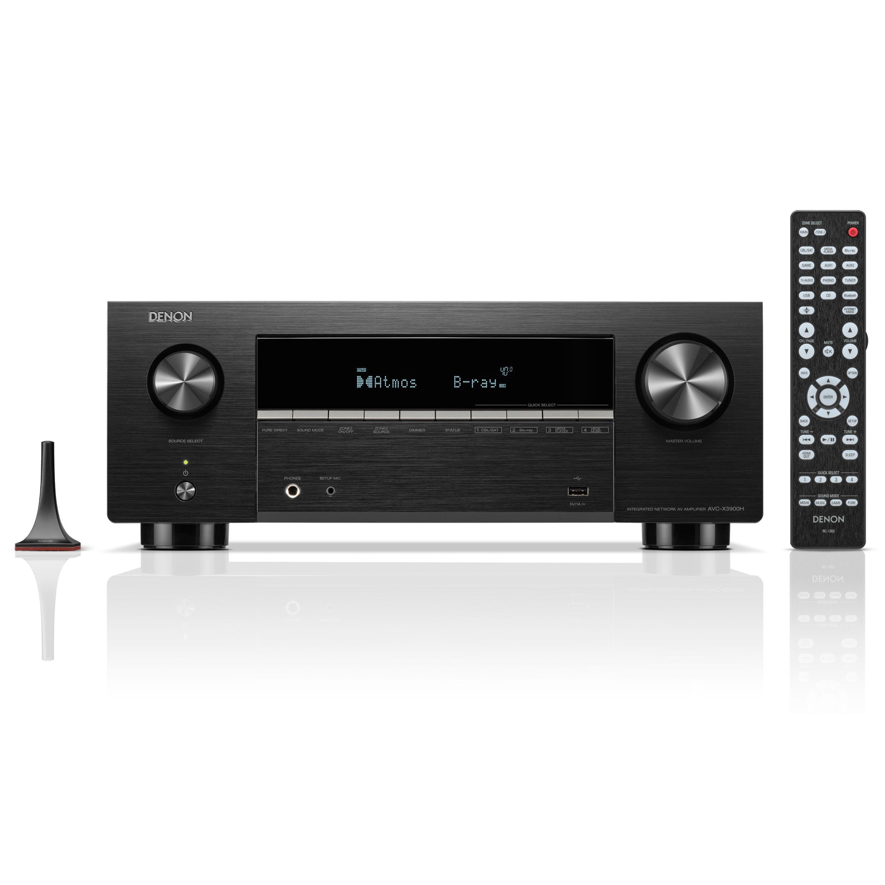 Front view of black Denon AVC-X3900H 9.4 Channel 8K Home Theatre Amplifier