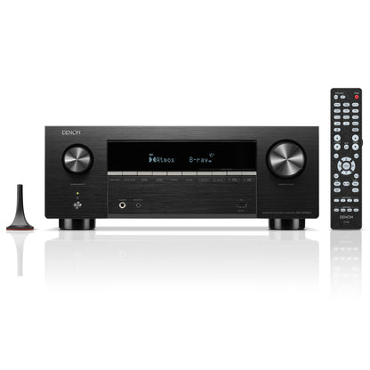 Front view of black Denon AVC-X3900H 9.4 Channel 8K Home Theatre Amplifier