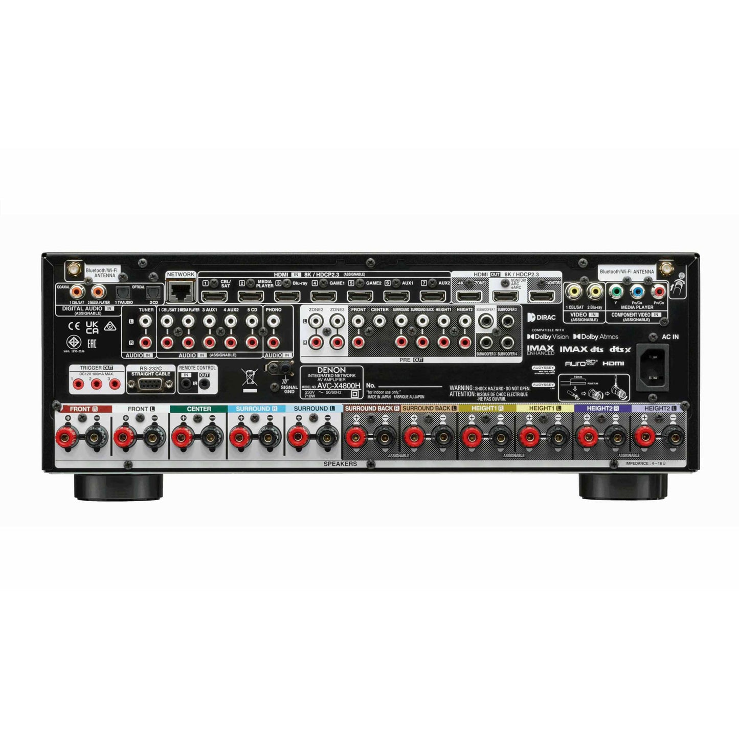Back view of Denon AVC-X4800H 9.4 Channel 8K Home Theatre Amplifier