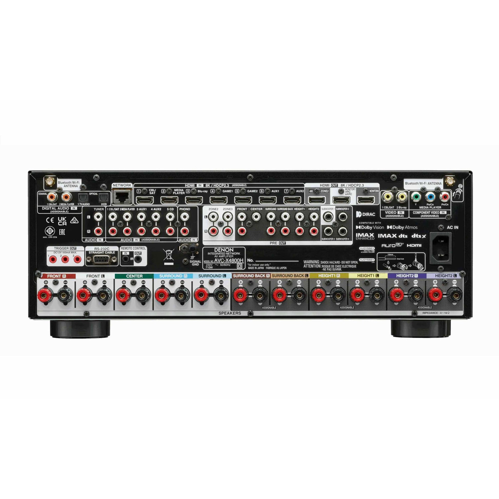 Back view of Denon AVC-X4800H 9.4 Channel 8K Home Theatre Amplifier