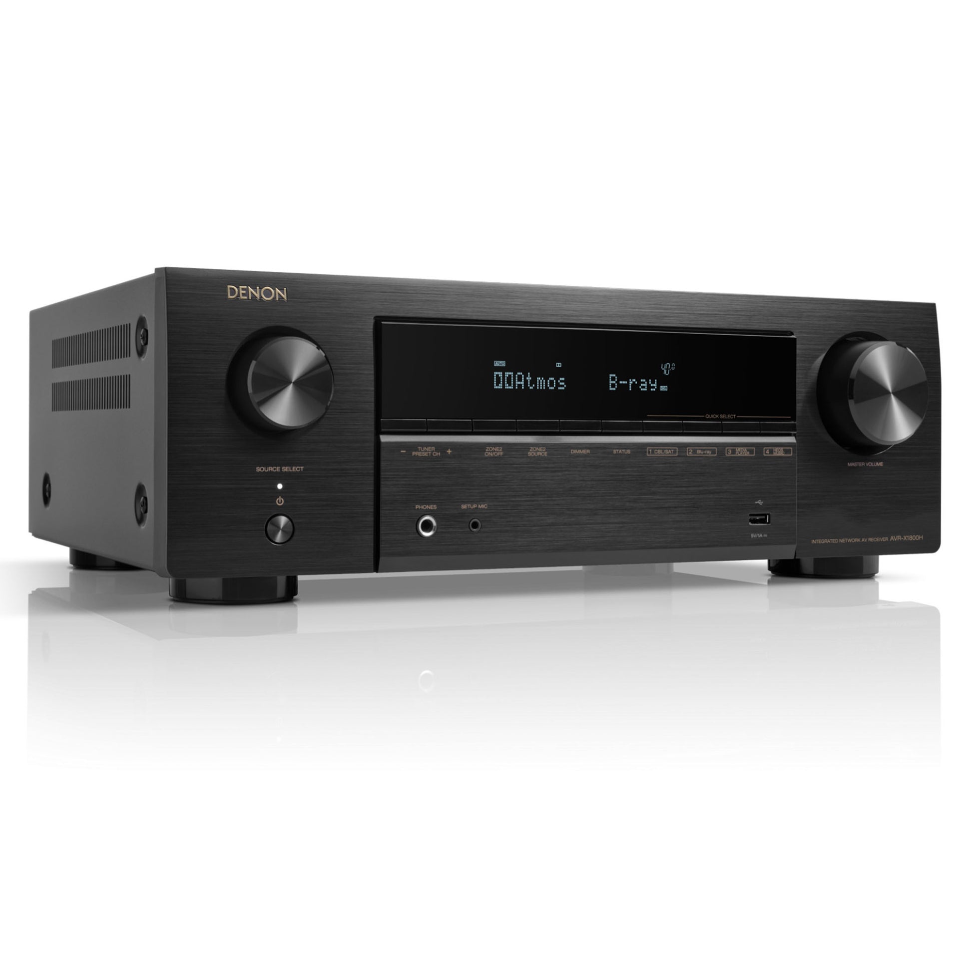 Angle of Denon AVR-X1800H 8K Home Theatre Receiver on a white background