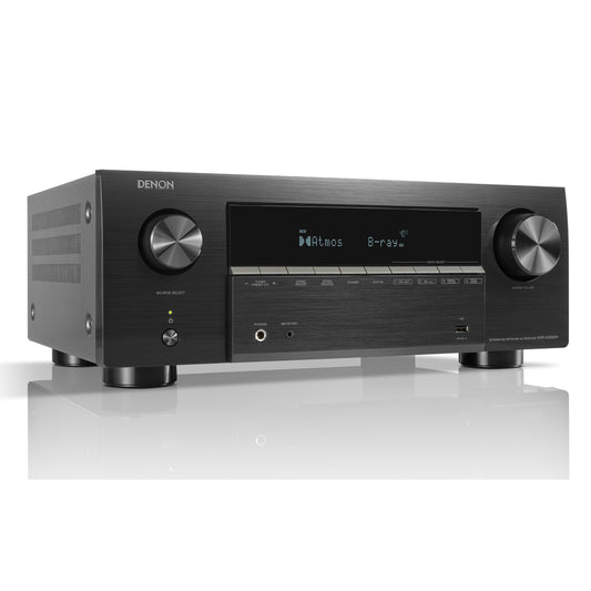 Front angle of black Denon AVR-X2900H 7.2 Channel 8K AV Receiver