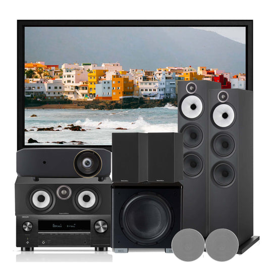 Denon Bowers & Wilkins REL Home Cinema System on white background