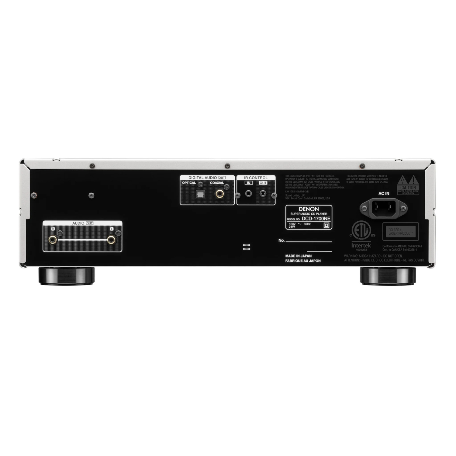 Back view of silver Denon DCD-1700NE CD/SACD Player