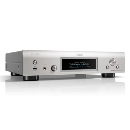 Front angle view of Denon DNP-2000NE Network Music Player in silver