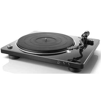 Denon turntable on a white background