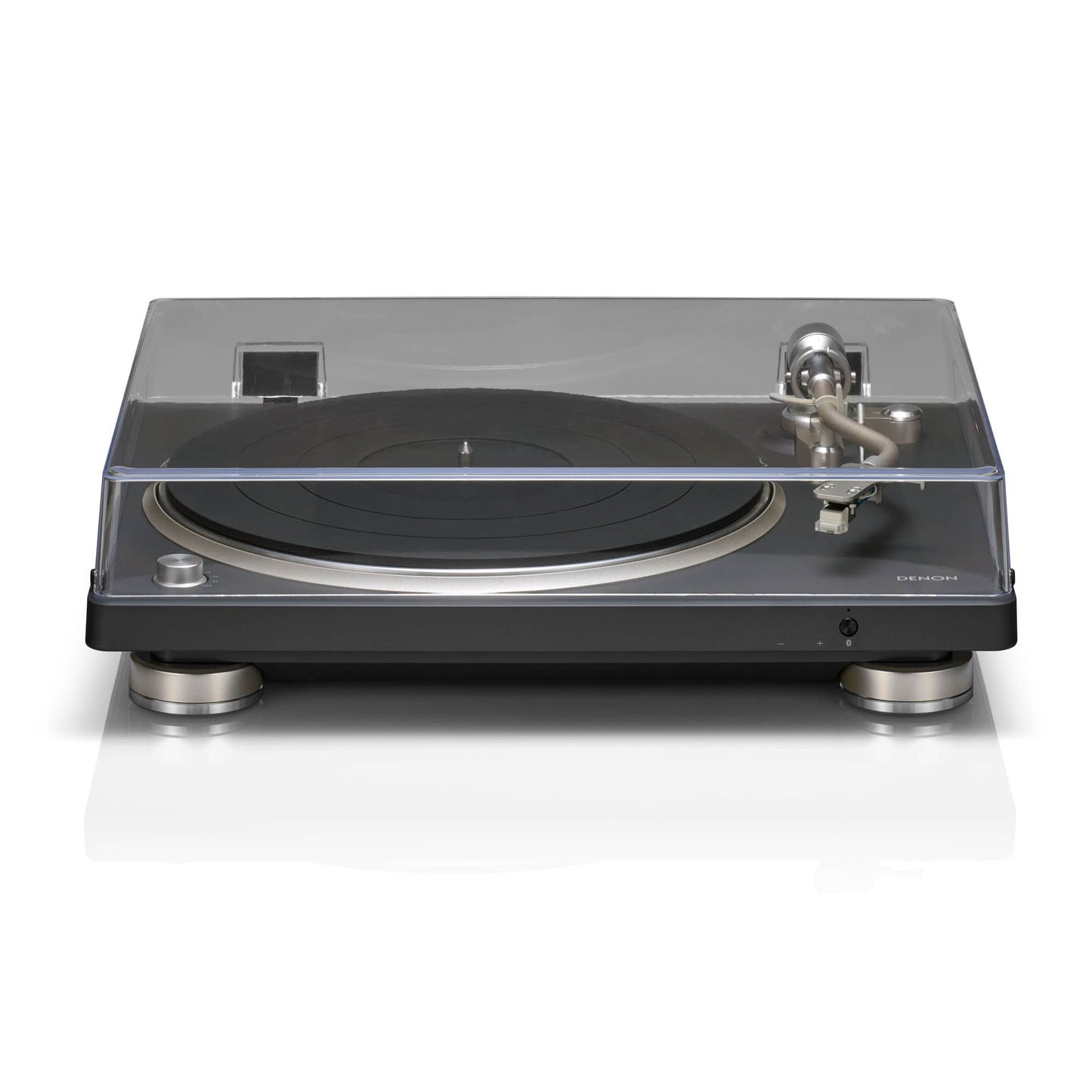 Denon DP-500BT Turntable with lid closed on white background