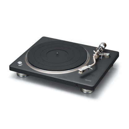 Front angle of Denon DP-500BT Turntable on white background