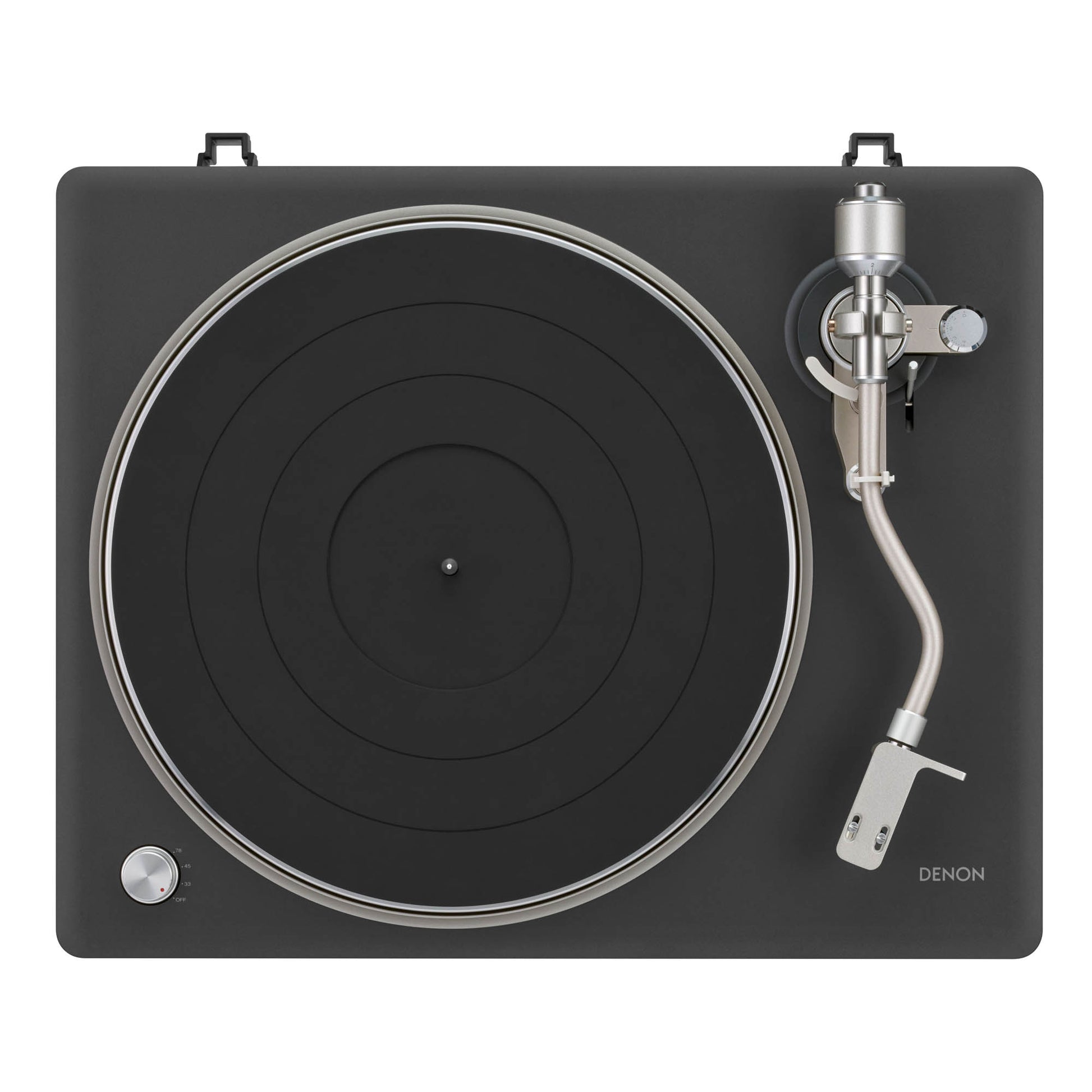 Top view of Denon DP-500BT Turntable on white background