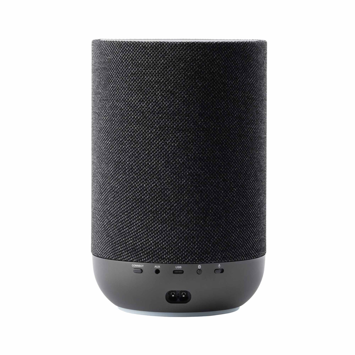 Back view of black Denon Home 200 Speaker on white background