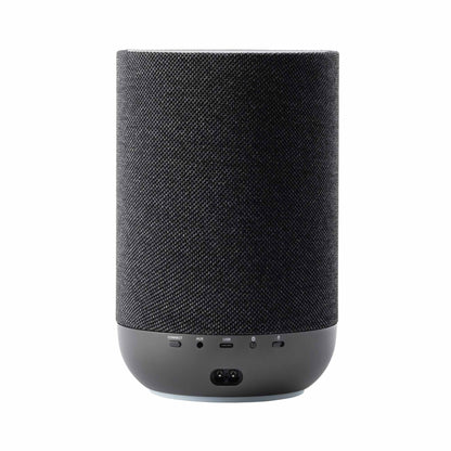 Back view of black Denon Home 200 Speaker on white background