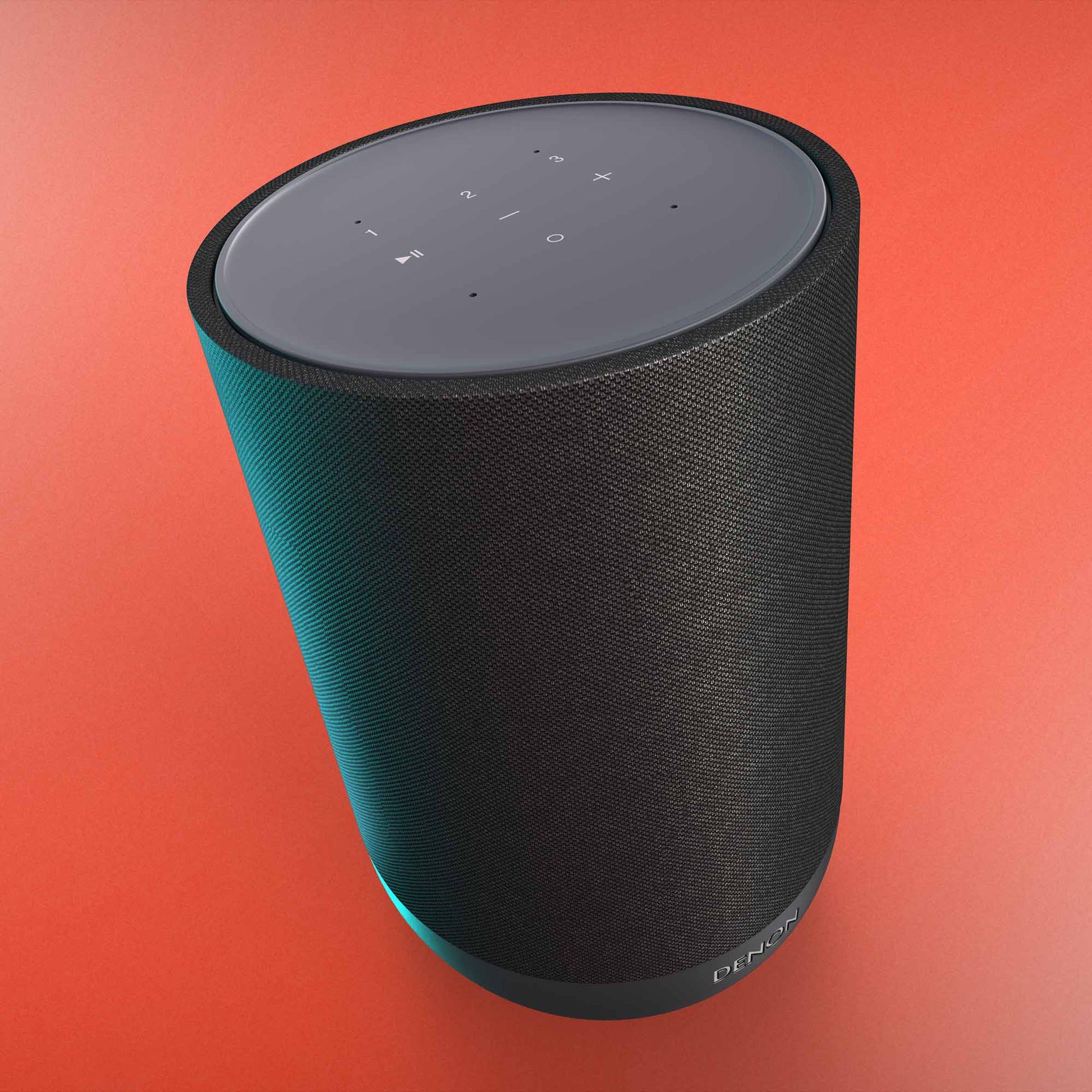 Denon Home 200 Smart speaker with a gradient background