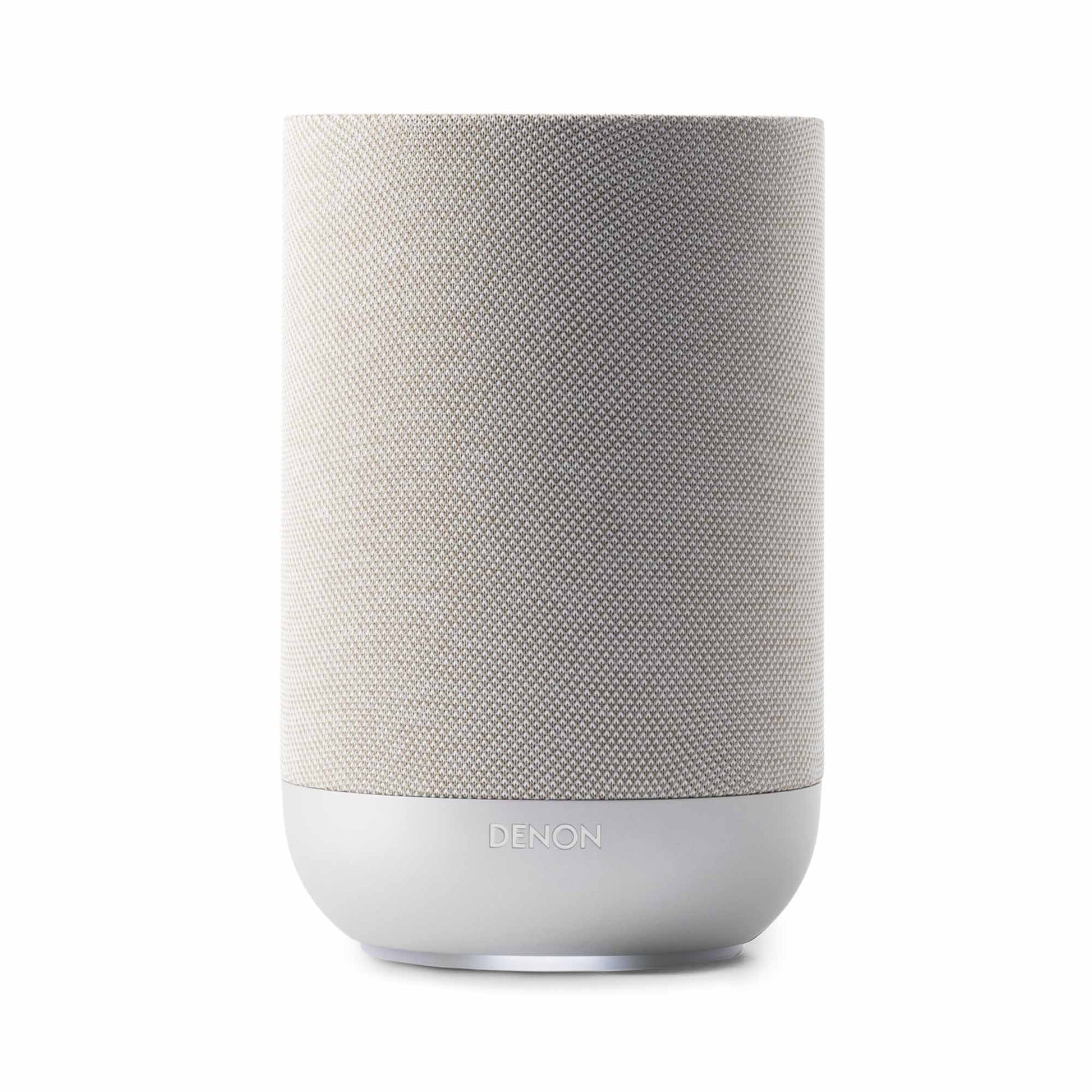 Front view of white Denon Home 200 Speaker on white background