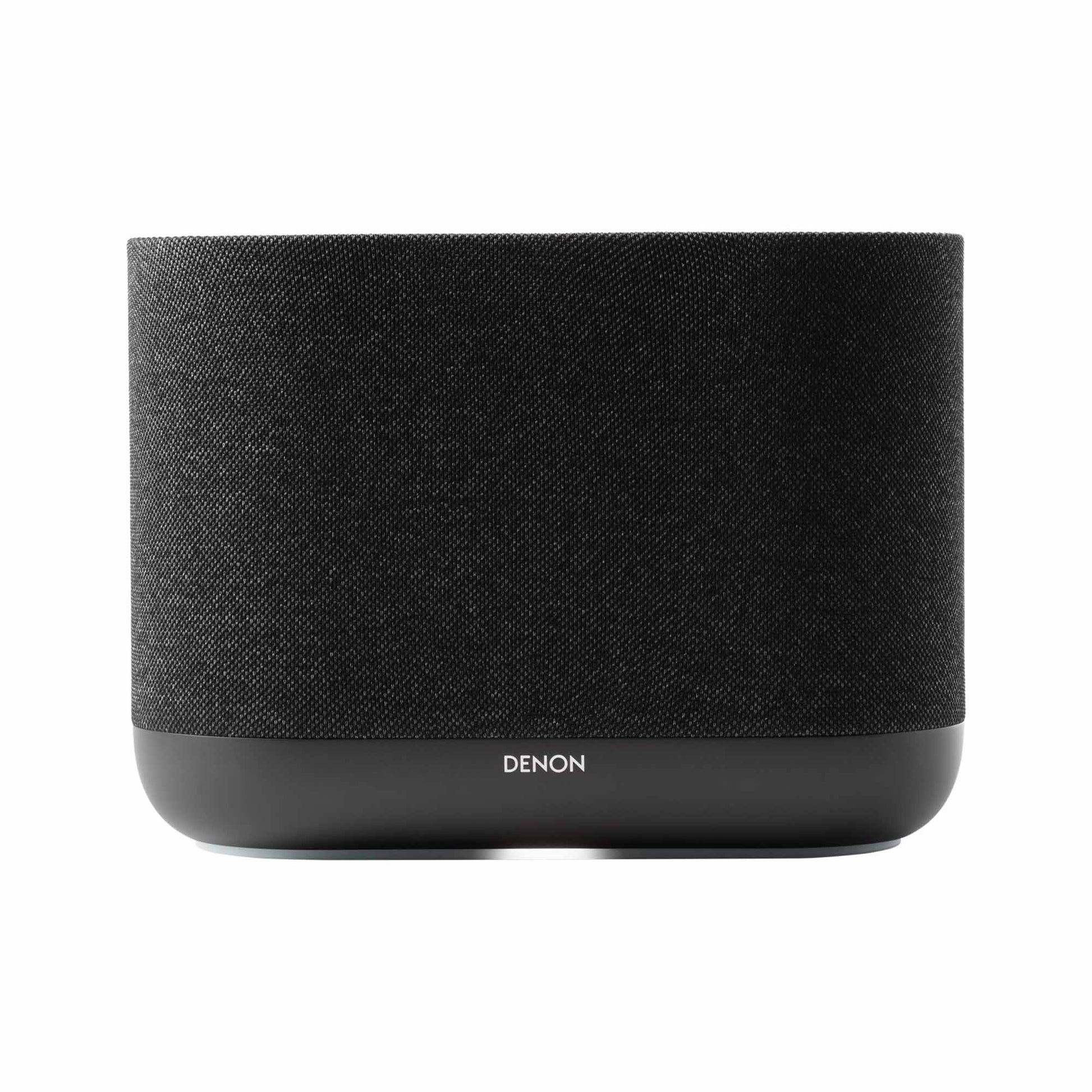 Front view of black Denon Home 400 wireless smart speaker on white background
