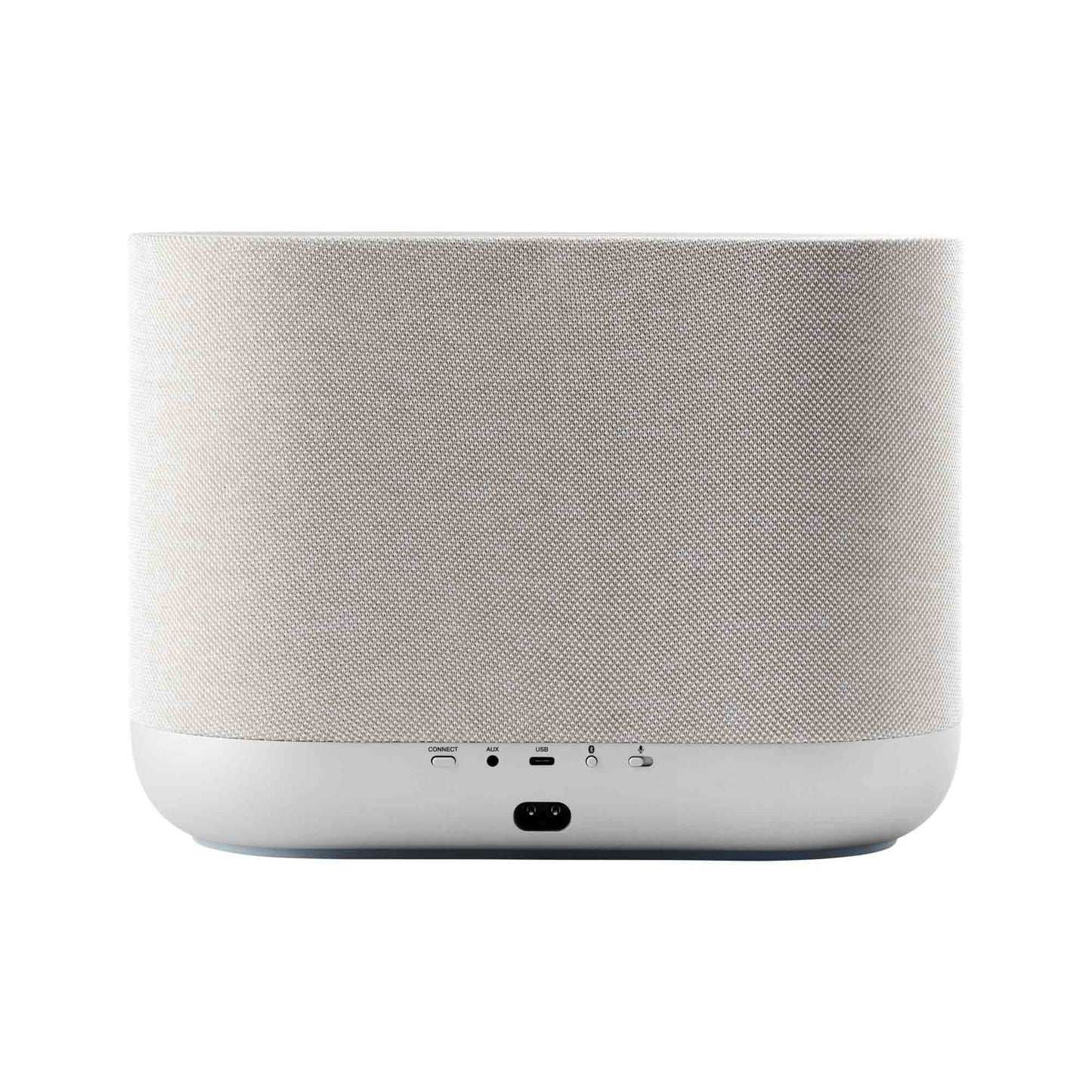 Back view of white Denon Home 400 wireless smart speaker on white background