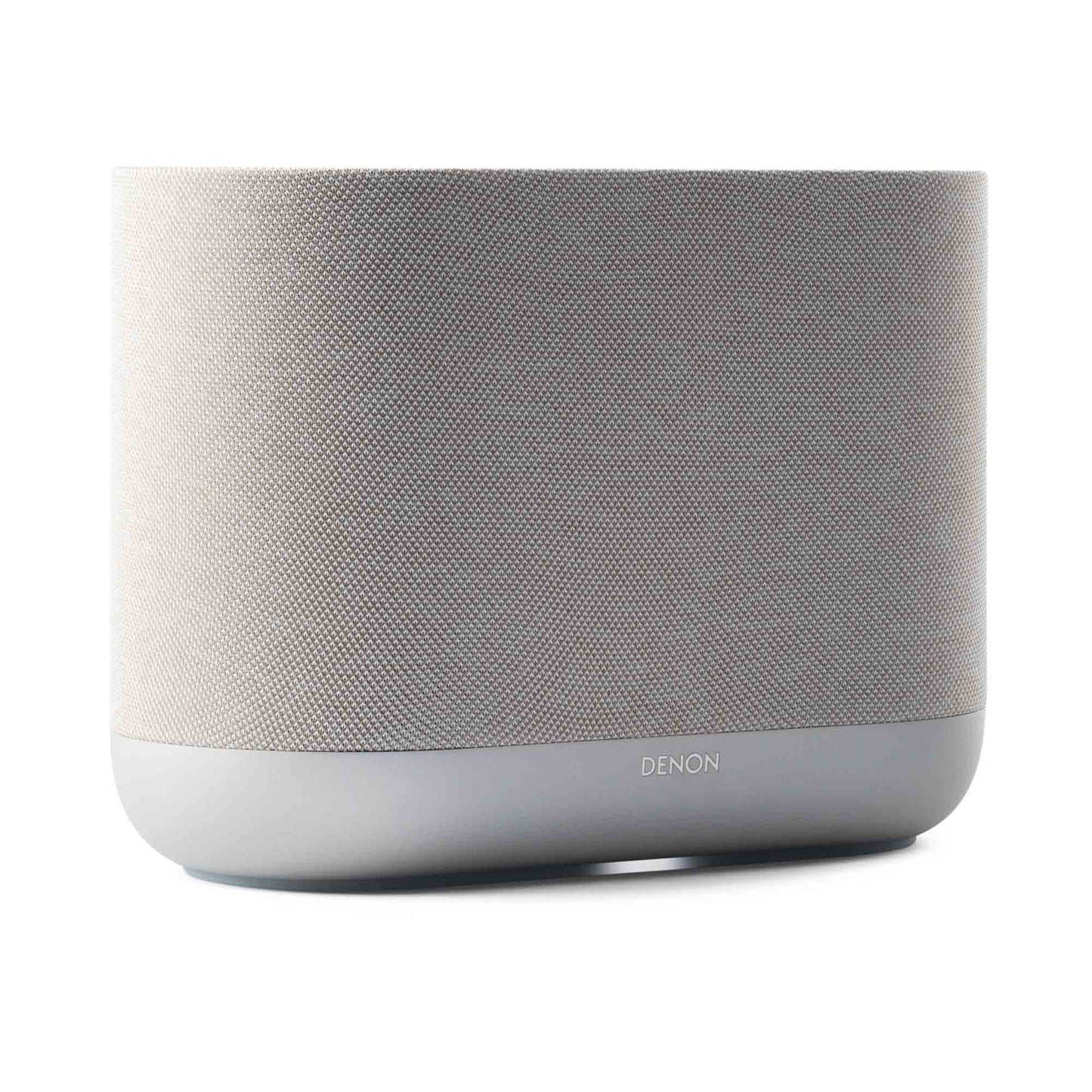 Front angle of white Denon Home 400 wireless smart speaker on white background