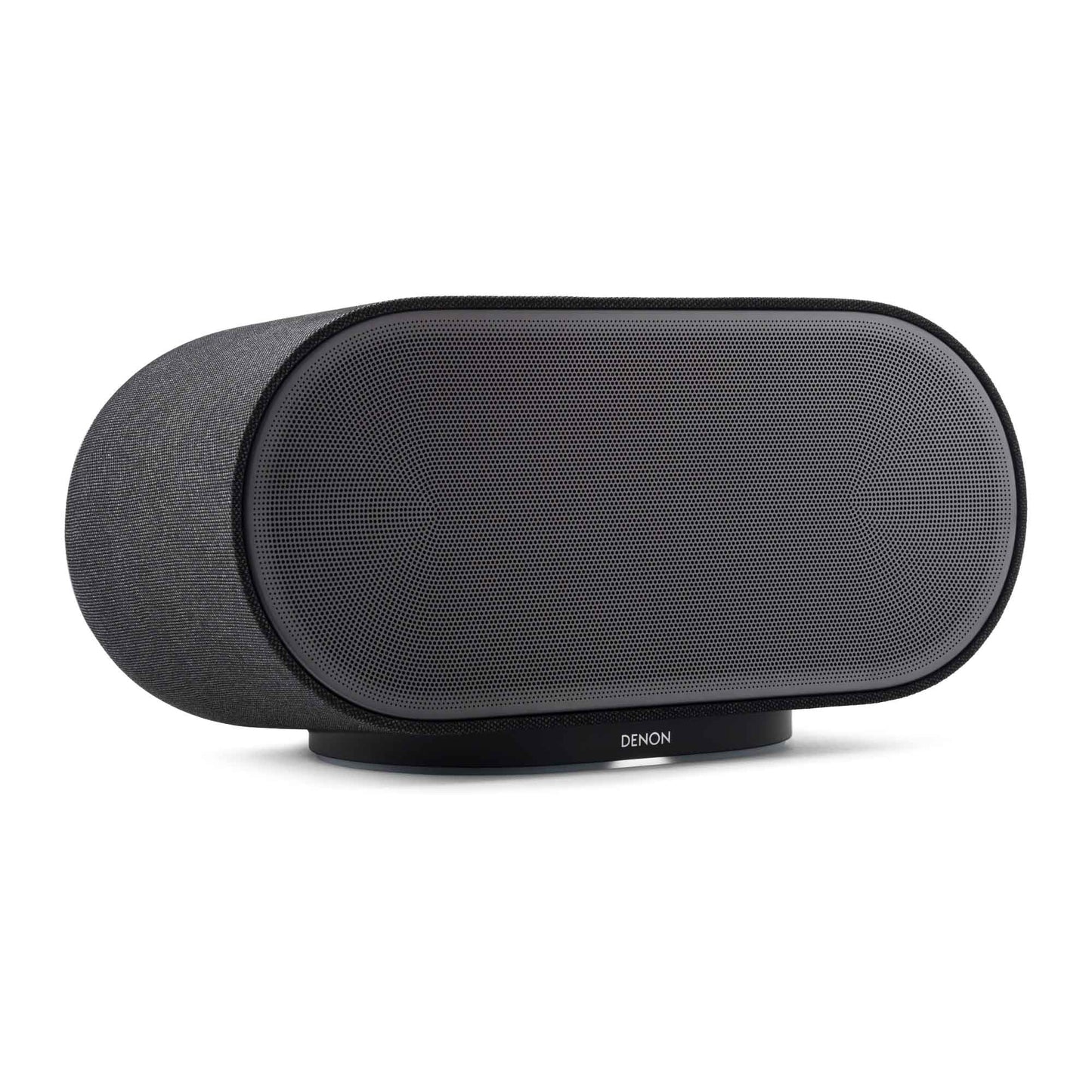 Front angle of black Denon Home 600 Wireless Speaker on white background