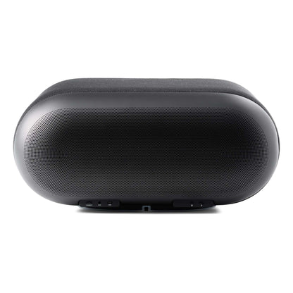 Back view of black Denon Home 600 Wireless Speaker on white background