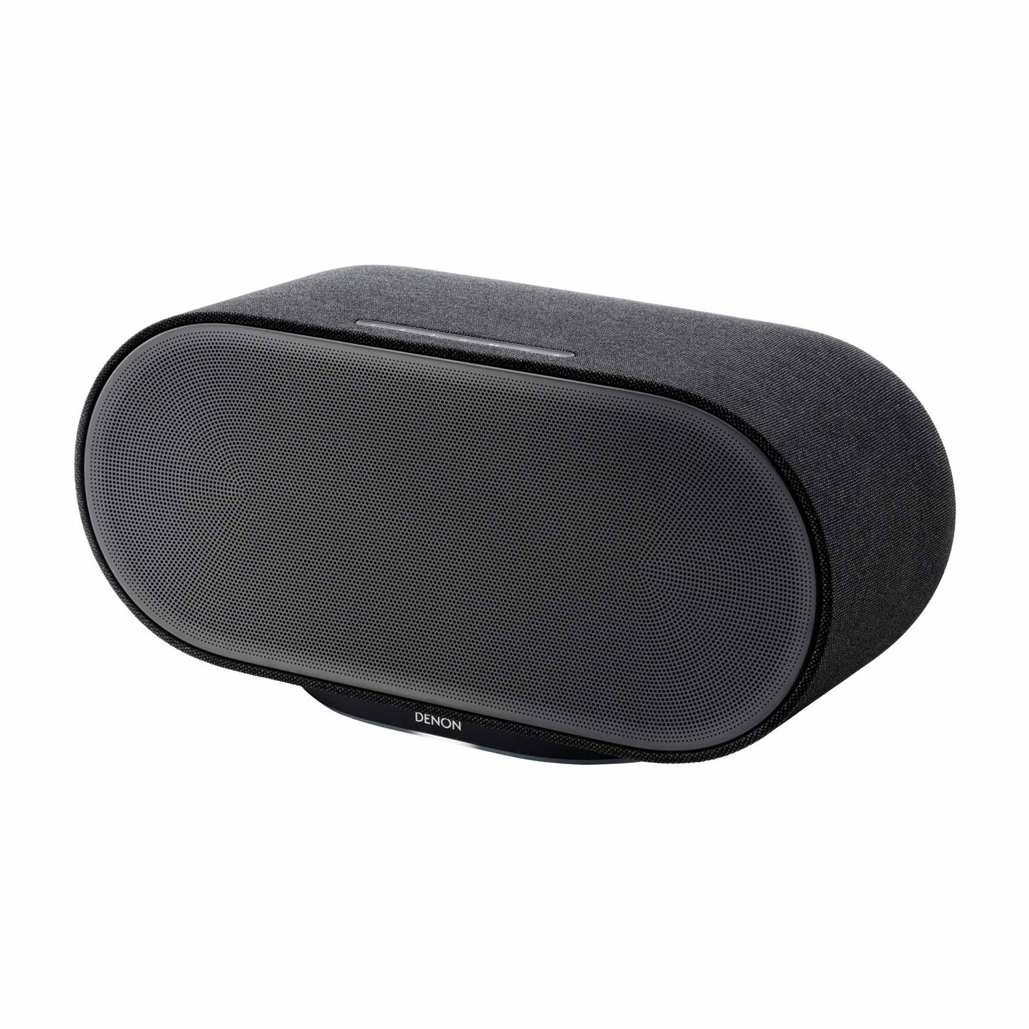 Front angle view of black Denon Home 600 Wireless Speaker on white background