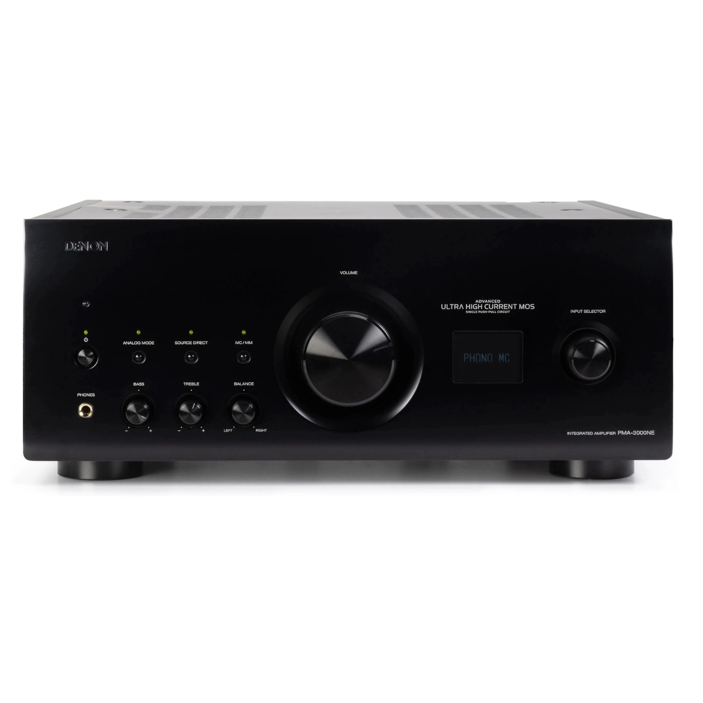 Front view of black Denon PMA-3000NE Integrated Amplifier
