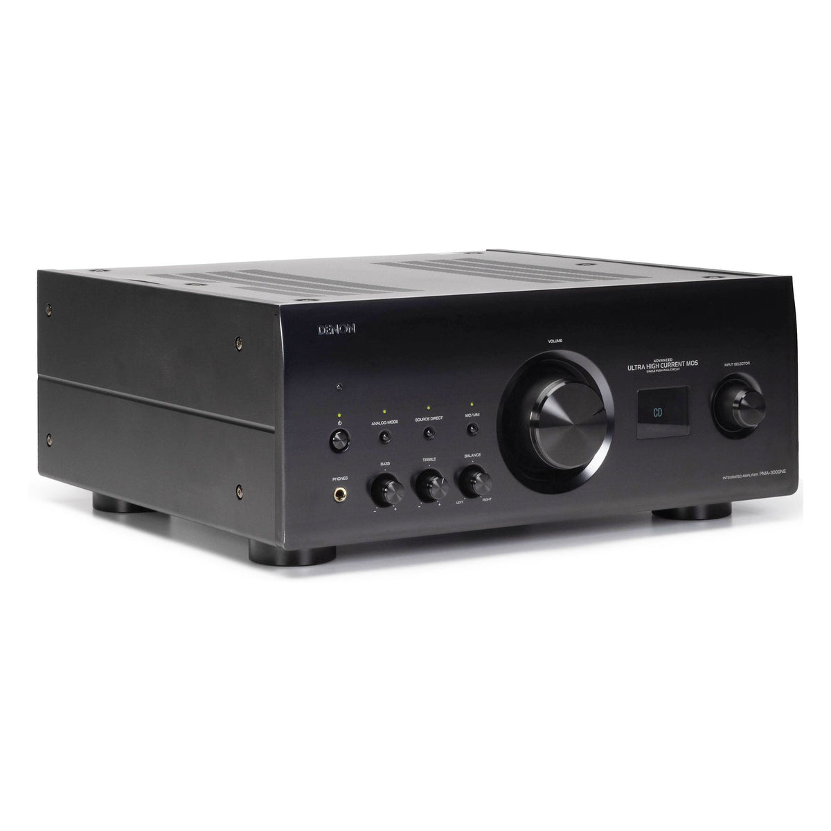 Black Denon PMA-3000NE Integrated Amplifier with volume knob and control buttons on the front panel