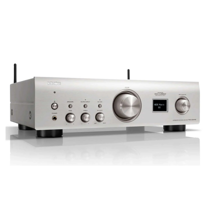 Front angle of silver Denon PMA-900HNE Streaming Amplifier