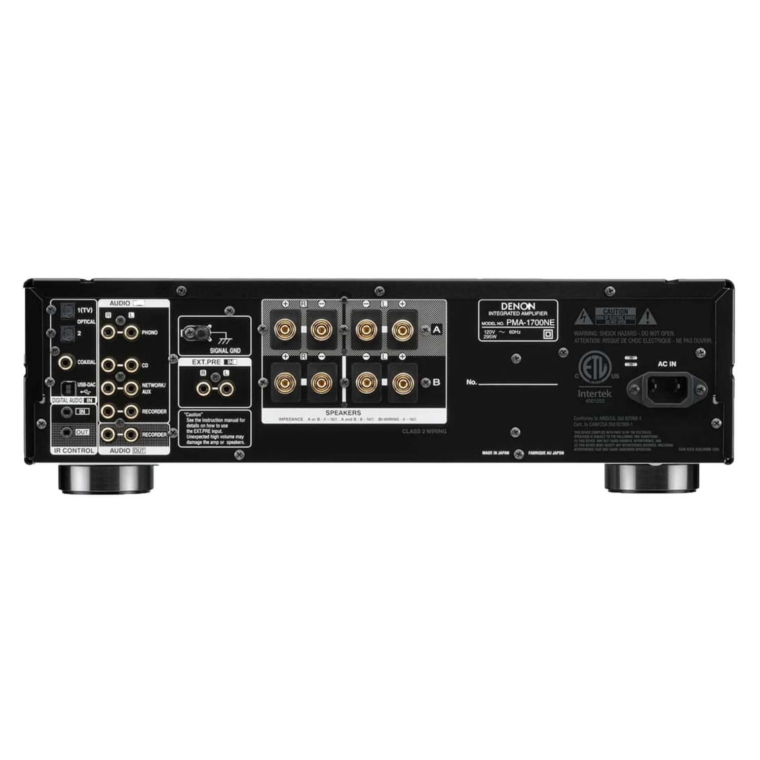 Back view of black Denon PMA-1700NE Integrated Amplifier