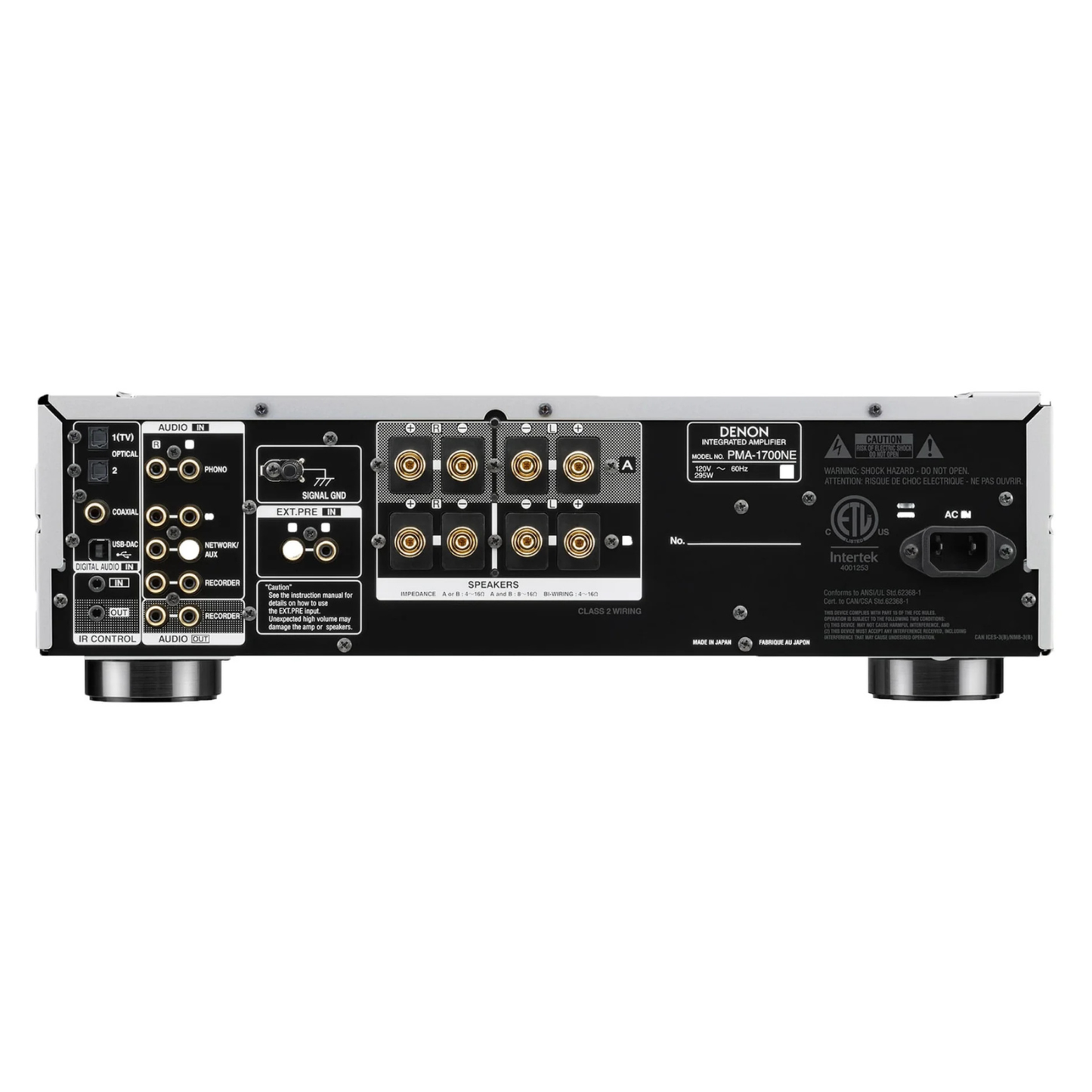 Back view of silver Denon PMA-1700NE Integrated Amplifier