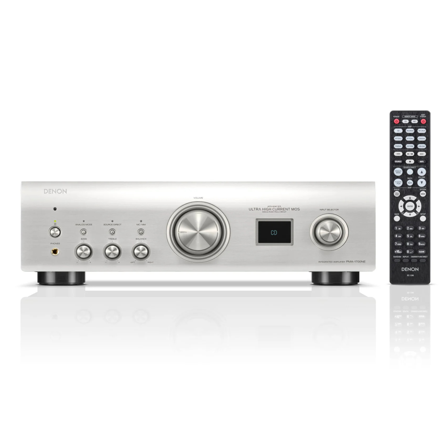 Front view of silver Denon PMA-1700NE Integrated Amplifier