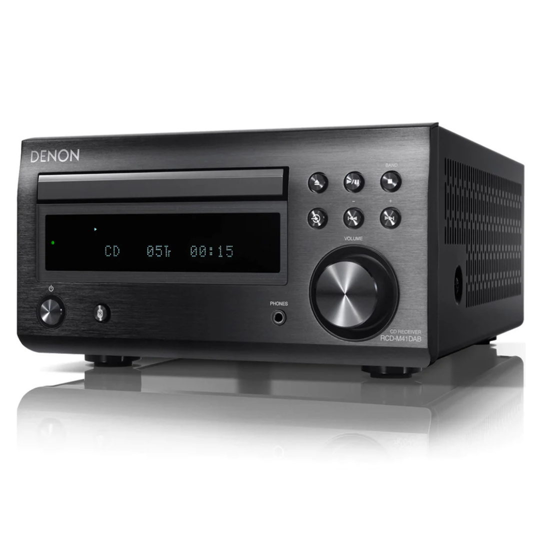 Denon audio receiver on a white background