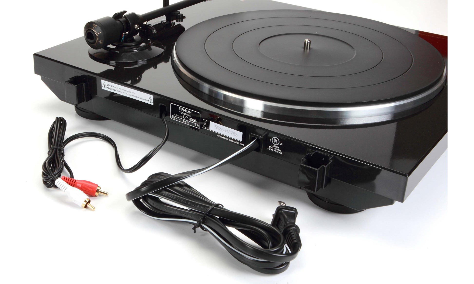 Denon DP300F Turntable - Rear view.