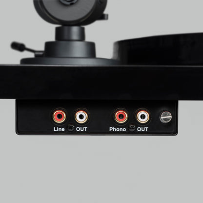 Close up of Inputs & outputs on black turntable