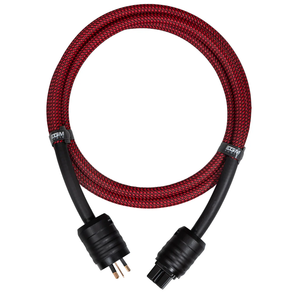 Top view of EGM Audio Ruby Power Cable on white background
