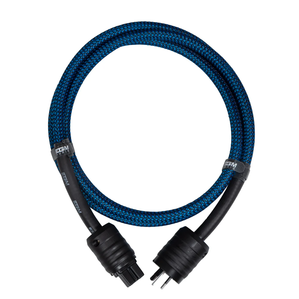 Top view of EGM Audio Sapphire Power Cable on white background