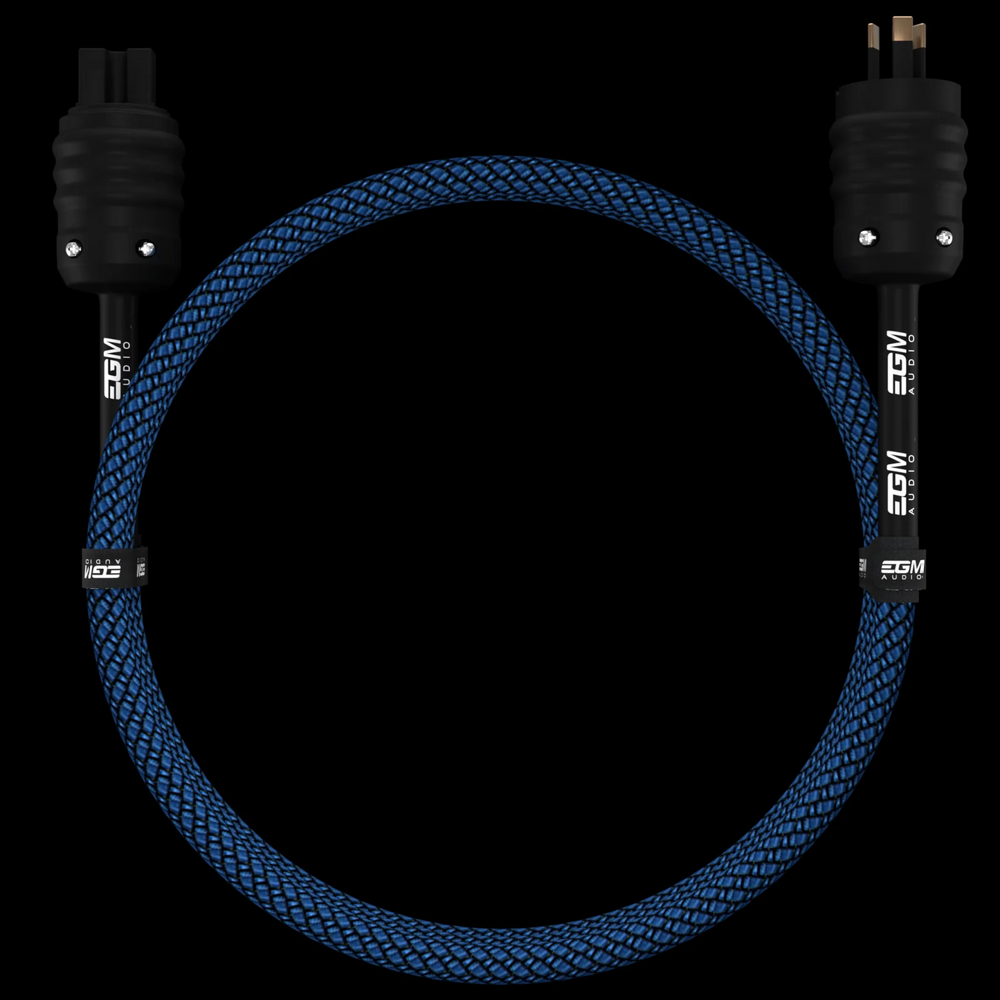 EGM Audio Sapphire Power Cable on black background