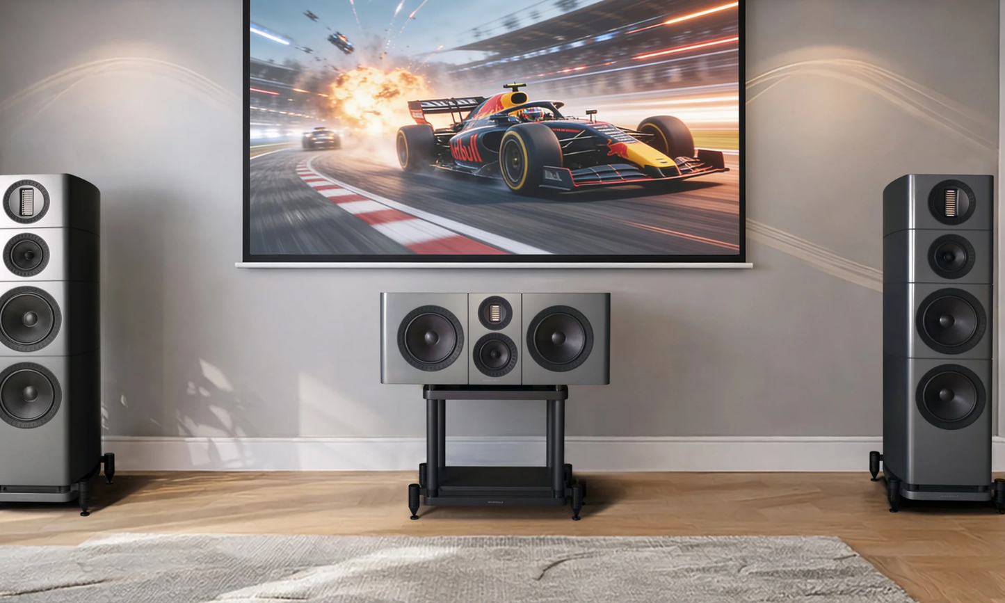 Wharfedale Elysian CR Centre and floorstanding speakers in Lunar Grey