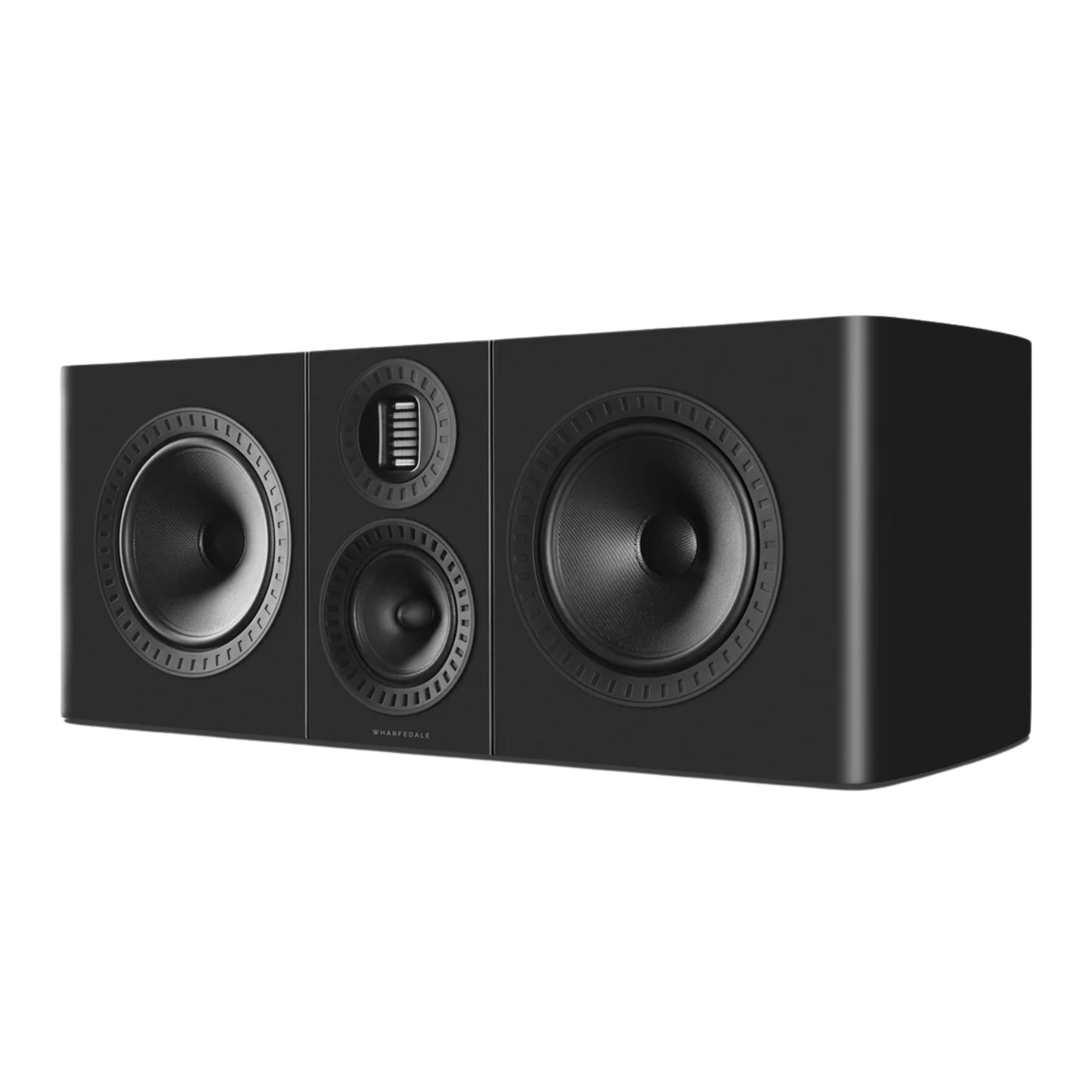 Angle view of black Wharfedale Elysian CR Centre Speaker