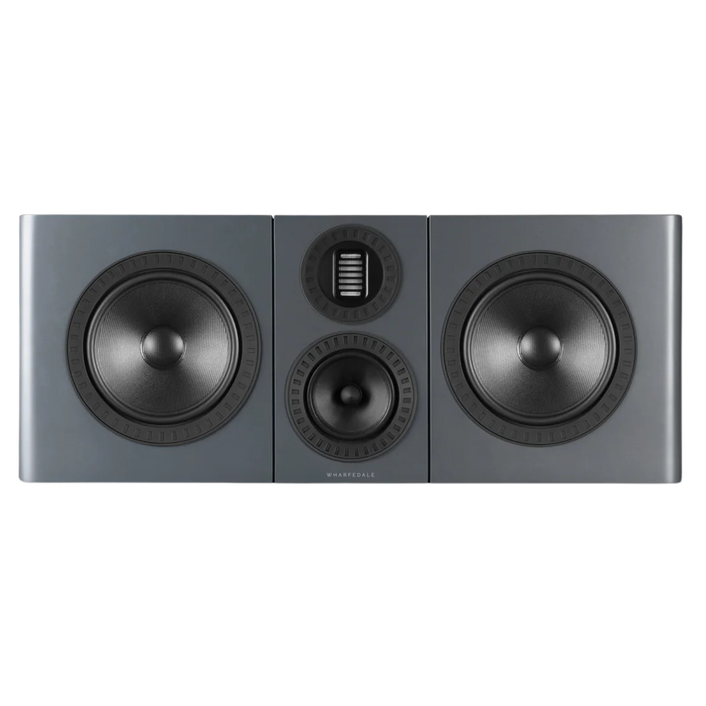 Front view of Wharfedale Elysian CR Centre Speaker in lunar grey grille off