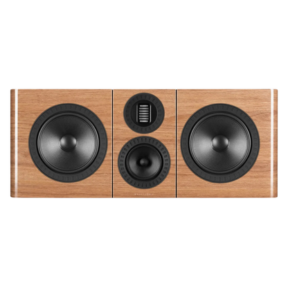 Front view of Wharfedale Elysian CR Centre Speaker with grilles off on a white background