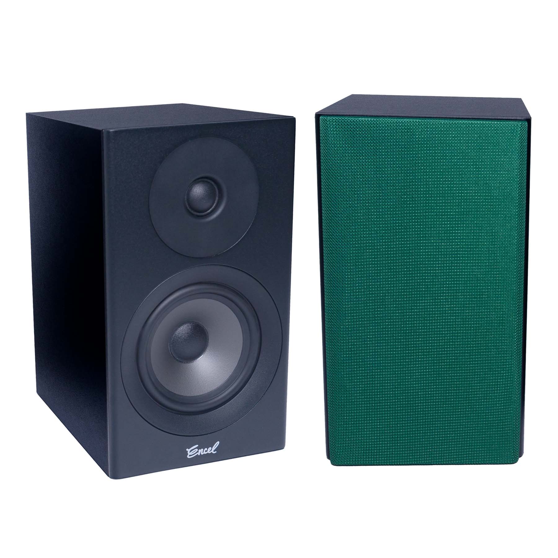 Pair of Encel Raw Gelati Bookshelf Speakers with green grille