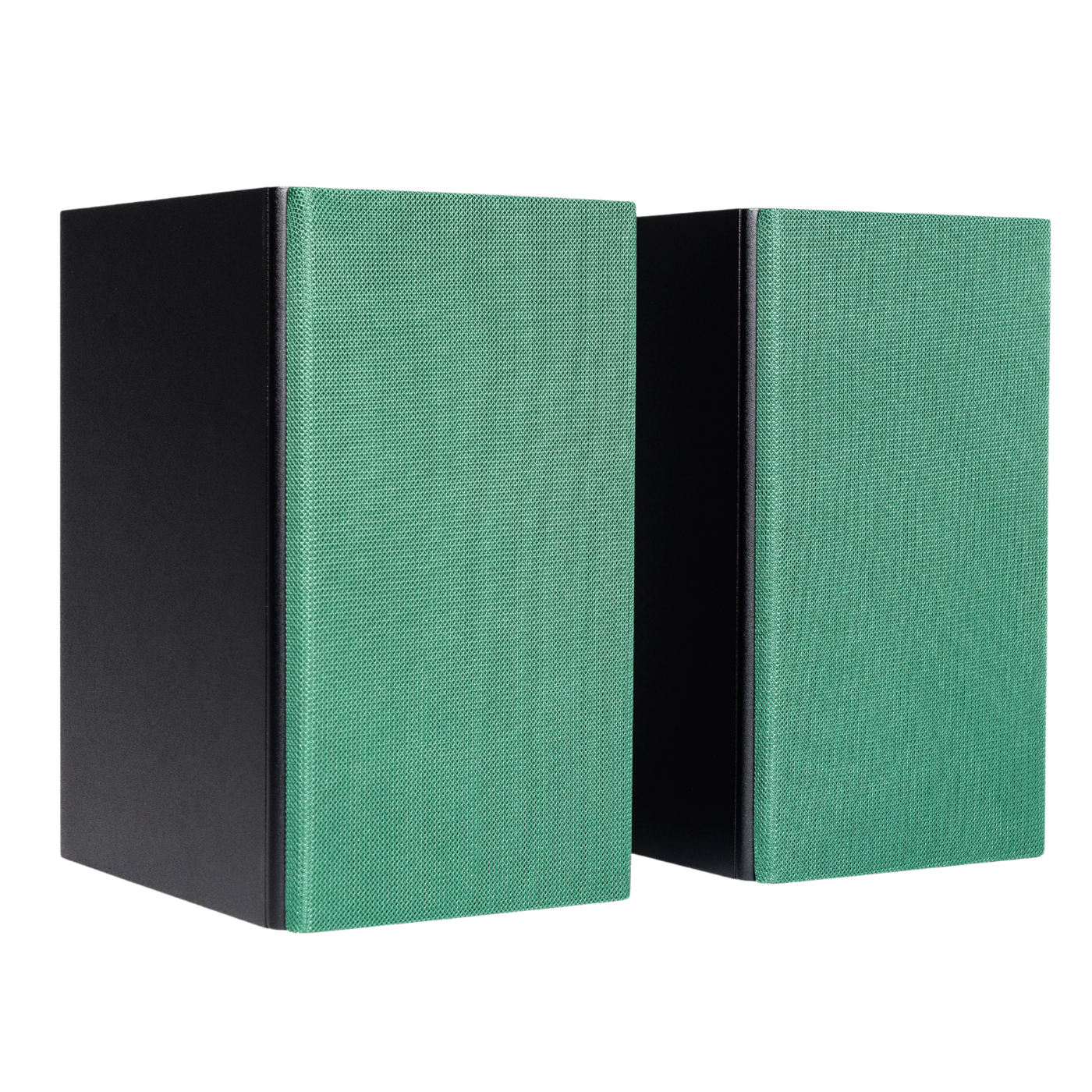 Pair of Encel Raw Gelati Bookshelf Speakers with green grills