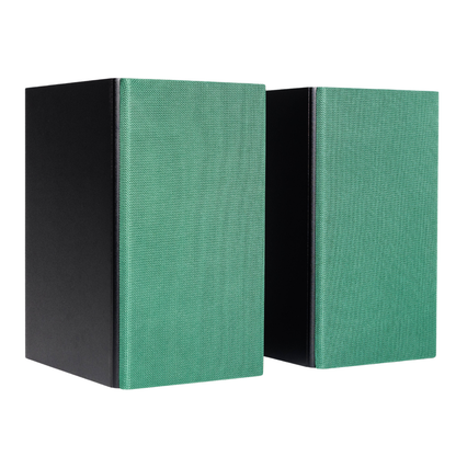 Pair of Encel Raw Gelati Bookshelf Speakers with green grills