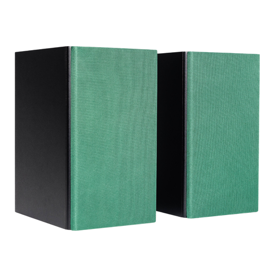 Pair of Encel Raw Gelati Bookshelf Speakers with green grills