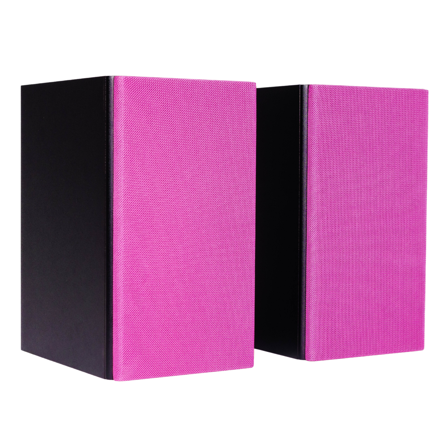 Pair of Encel Raw Gelati Bookshelf Speakers with pink grilles