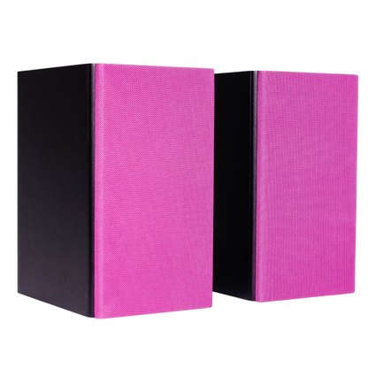 Pair of Encel Raw Gelati Bookshelf Speakers with pink grilles