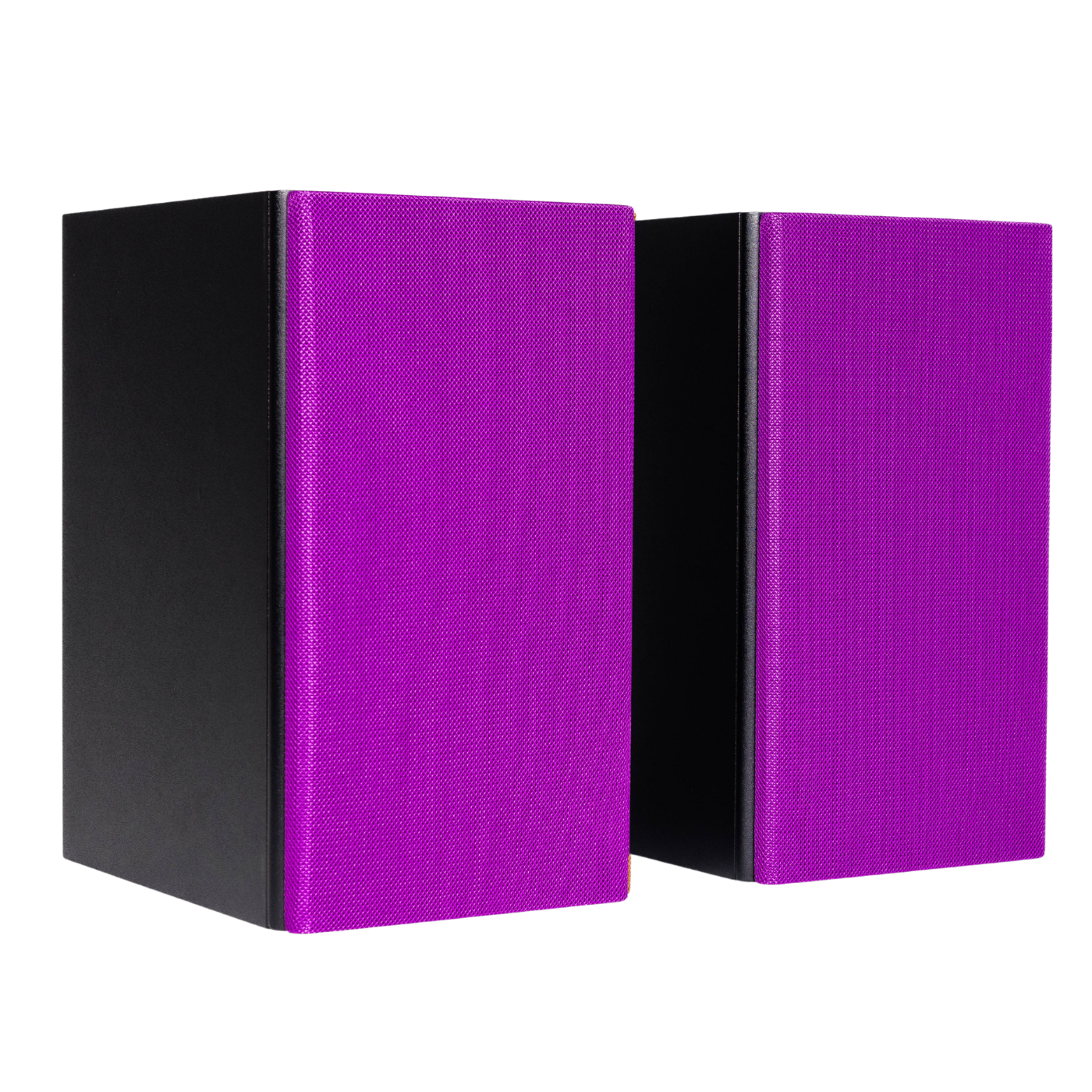 Pair of Encel Raw Gelati Bookshelf Speakers with purple grilles