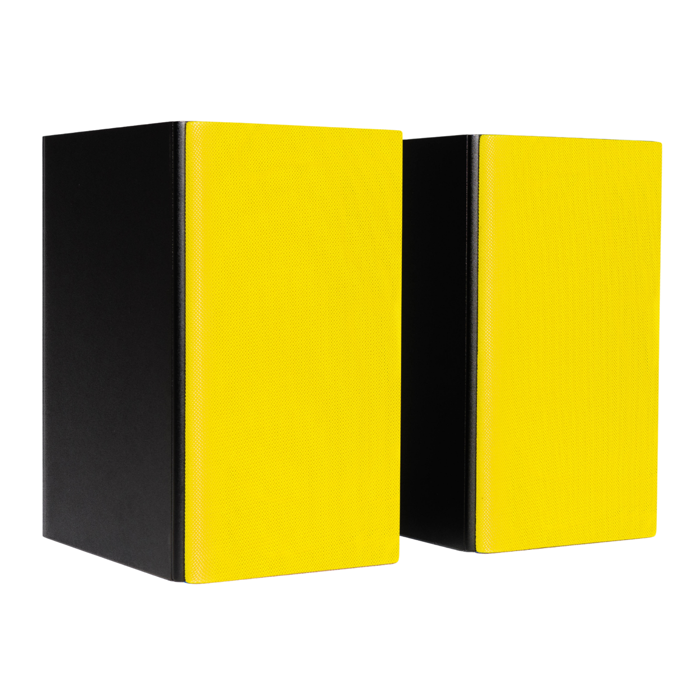 Pair of Encel Raw Gelati Bookshelf Speakers with yellow grilles