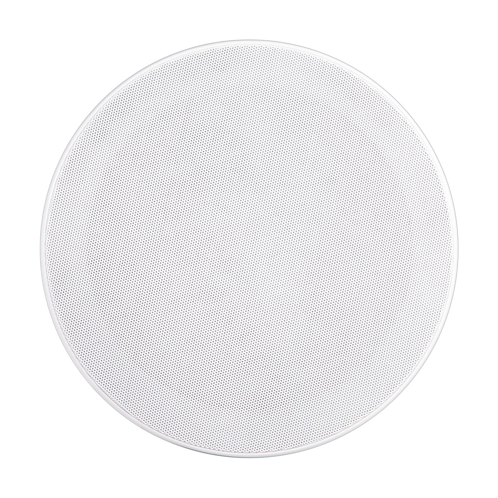 Round white ceiling speaker on a white background