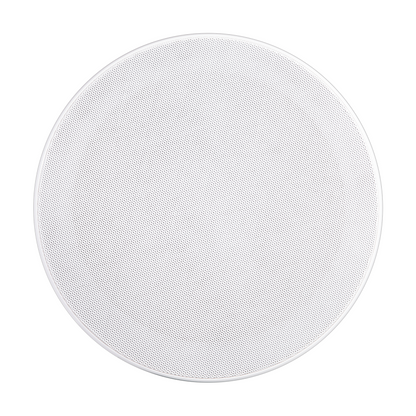 Round white ceiling speaker on a white background